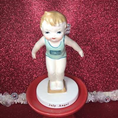 Vtg July Swimmer Sports Angel Boy Green Swimsuit S R Fine Quality Figurine Japan