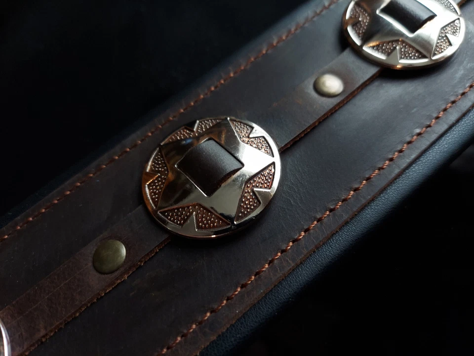 Iconic Premium Conchos 3.25" Wide Leather Padded Brown Guitar or Bass Strap - Image 3 of 4