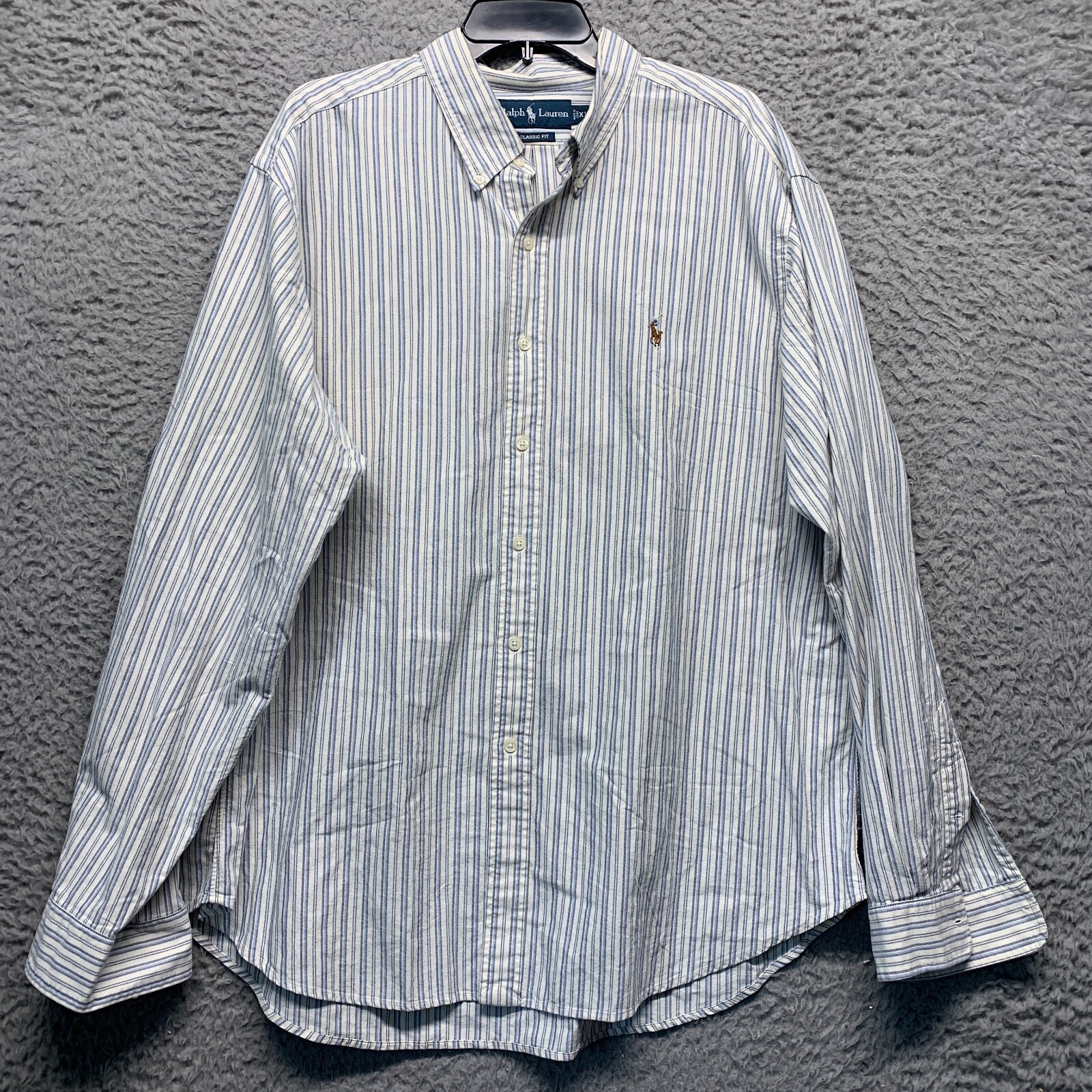 Ralph Lauren camicia uomo bottoni vestibilità classica marrone pony maglia a righe XXL 2XL