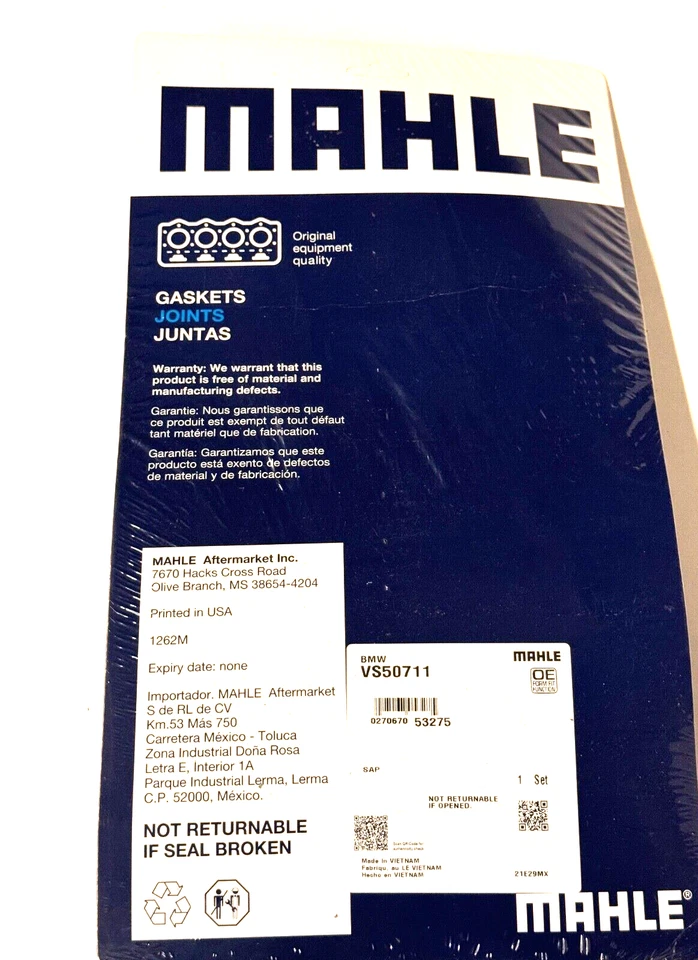 Juego de juntas de cubierta de válvula de motor BMW X5 2011-2018 Mahle VS50711 Foto 4 de 4