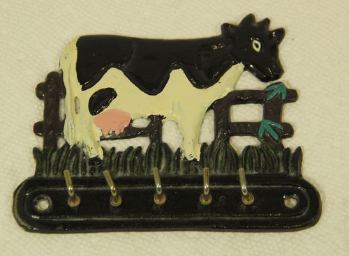 5 Hook Cast Iron Holstein Dairy Cow Wall Hanger Key Rack Country ...