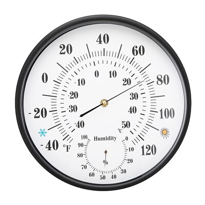 Indoor Outdoor Thermometer - 12 Inch Outdoor Wall Hanging Thermometer Hygrometer