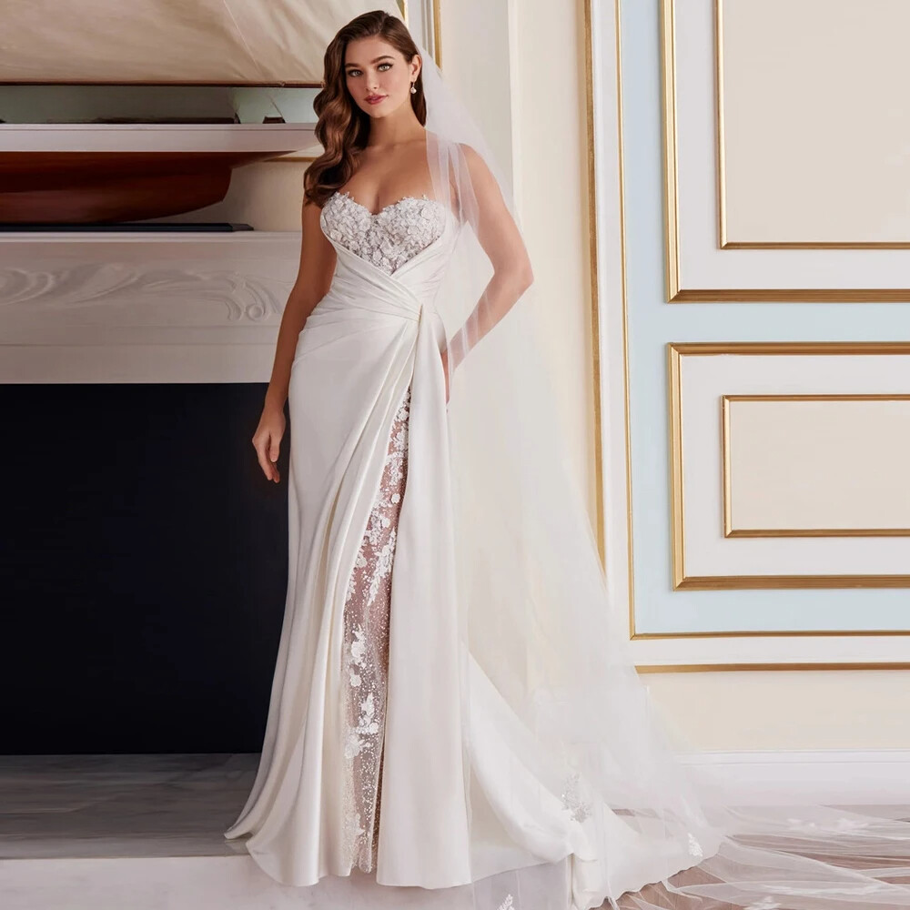 Gorgeous Mermaid Wedding Dresses Sweetheart Neck Sleeveless Pleated Bridal  Gowns