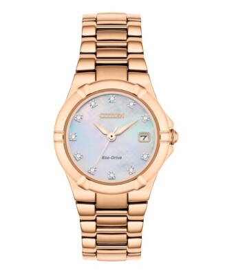 Ladies Citizen Eco-Drive Pearl White Dial Gold Wristwatch EW1532