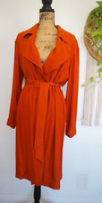 Terracotta Rust Brown Polka Dot Contrast Belted Rayon Trench Coat Size Small