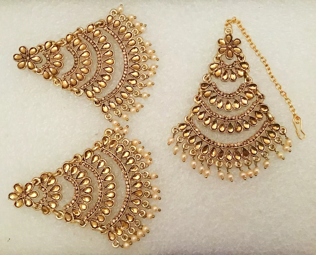 Crunchy Fashion Bollywood Traditional Indian Wedding Gold-Plated Grey  Meenakari kundan Work Layered Chandbali Earrings for women/girls -  Walmart.com