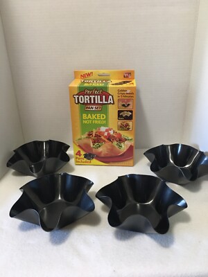 Perfect Tortilla Pan Set 4 Pc Maker Baked Not Fried Taco Bowls As Seen On TV New