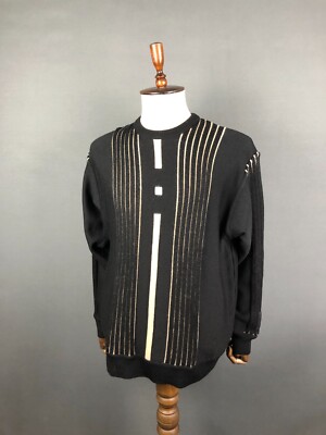 Carlo Colucci Pullover New Wool Men Size 52 Black Striped