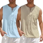 Men Vest Cotton Linen Tank Top Summer Training Muscle Gym Plain T-Shirt Tops Tee