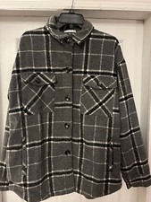 Women's Plaid Flannel Shacket Jacket Long Sleeve Button Up /Stacco Large