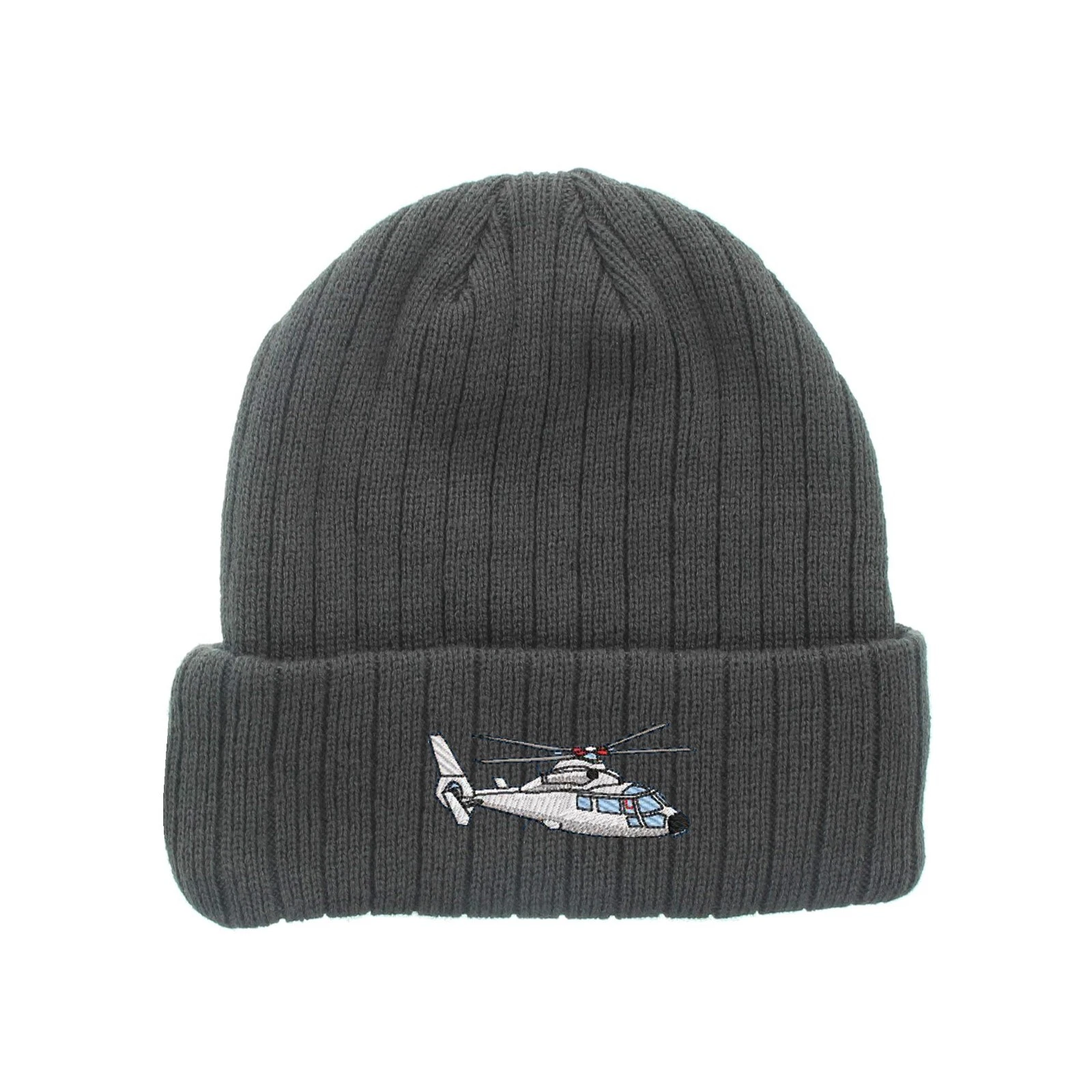 Helicopter embroidered fleece beanie hat, insulated winter beanie hat, pilot hat