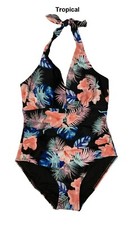 DKNY Women's One Piece Tummy Control Halter Neckline Swimsuit Medium