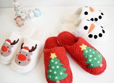 Cute Holiday Theme Embroidered Lounge Slippers/Fuzzy Slippers/Holiday Gifts idea
