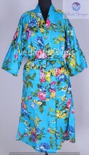 Indian Cotton Long Kimono Block Floral Printed Women's Nightwear Robe Gown Dress