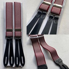 Bench Made Button Braces Thick Leather 25mm 44  H Back Adjustable Red Fleck