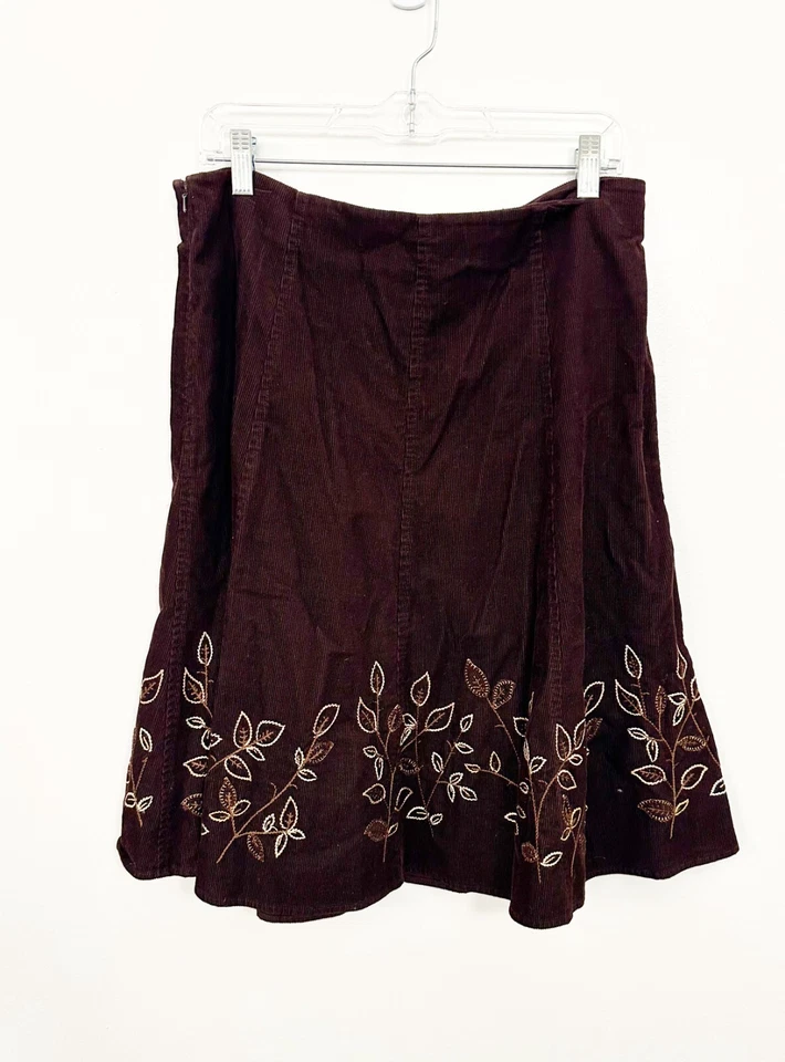 JNY винтажная юбка миди вышитый цветочный вельвет коричневый размер 10 | M Flare Artsy - Изображение 3 из 4