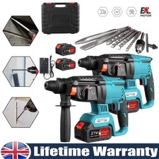 2 Batteries + Cordless Hammer Drill SDS Rotary Heavy Duty Electric Impact Hammer