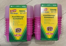 Lot Of 2 Glad Crayola Take-Away 8 Oz / 1 Cup Deli Snack Containers 10 Sets Each