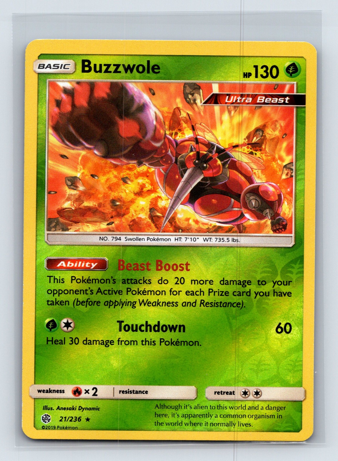 Buzzwole SM - Cosmic Eclipse #21/236 Holo Rare, Reverse Holo Near Mint or Better