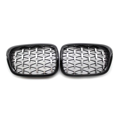 For BMW 5 Series E39 M5 1999-2003 Pair Black/Chrome Front Diamond Kidney Grilles - Picture 4 of 21