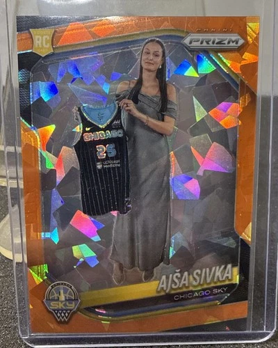 2025 Panini Prizm WNBA Orange Cracked Ice Prizm #85 Ajsa Sivka Rookie RC Sky