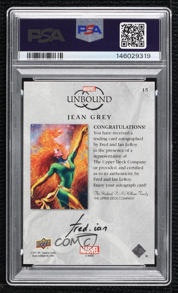 2021 Upper Deck Marvel Unbound Gold Auto 38/50 Jean Grey #15 PSA 7 view 2