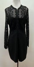 WITCHERY SIZE 10 WOMENS BLACK FULL ZIP UP FRONT STRETCH LONG LACE SLEEVE DRESS