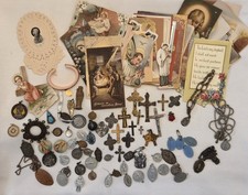  ANTIQUE RELIGIOUS LOT RELIGIOUS CATHOLIC MEDALS & HOLY CARDS GERMANY USA 