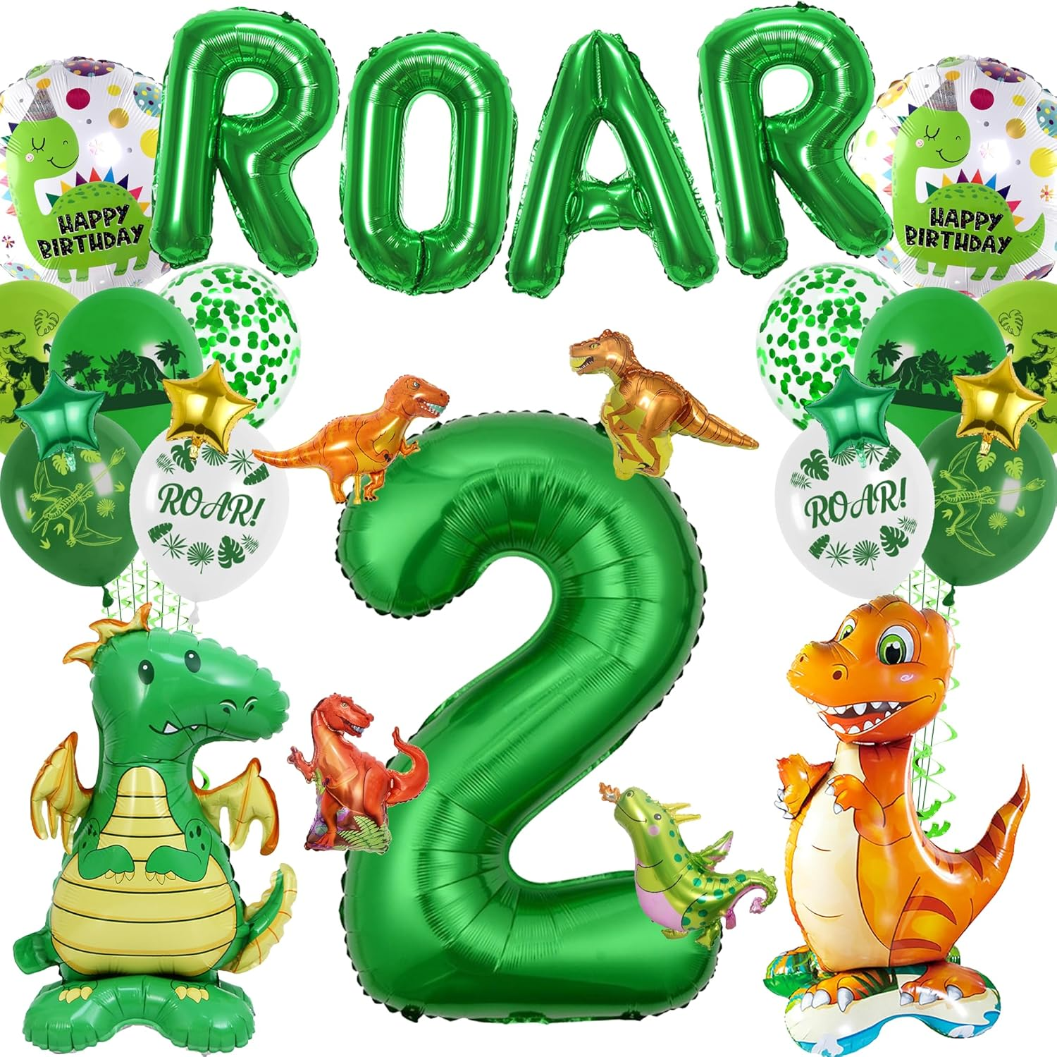 Dinosaur Birthday Decorations 2Nd Balloons - Dino Party Supplies Green Letter Gi