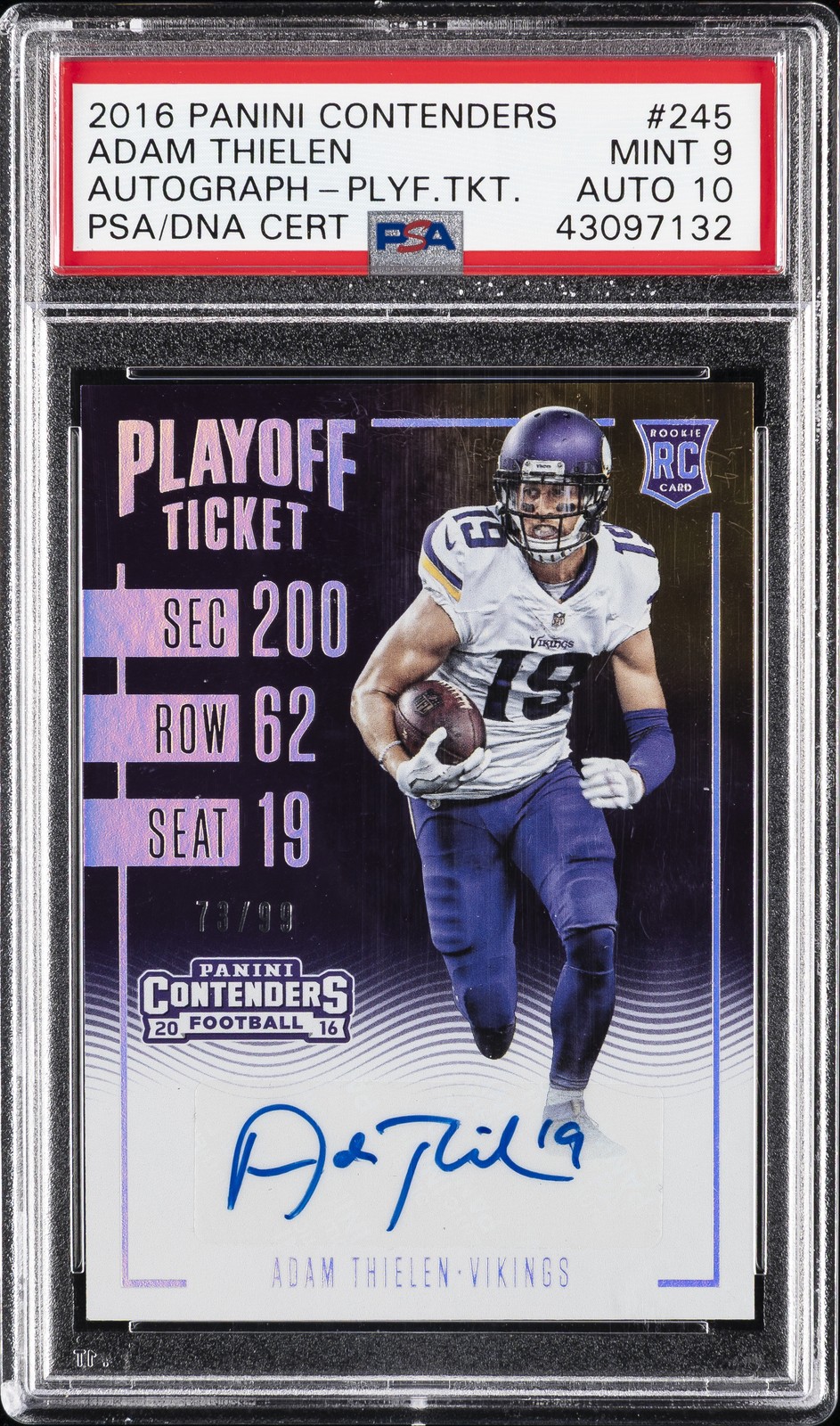 ADAM THIELEN 2016 CONTENDERS AUTO-PLAYOFF TKT #245 #/99 PSA 9 AUTO 10 