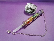 Quarts wand Pendulum pendant filled with mixed Quartz and free chain Beautiful