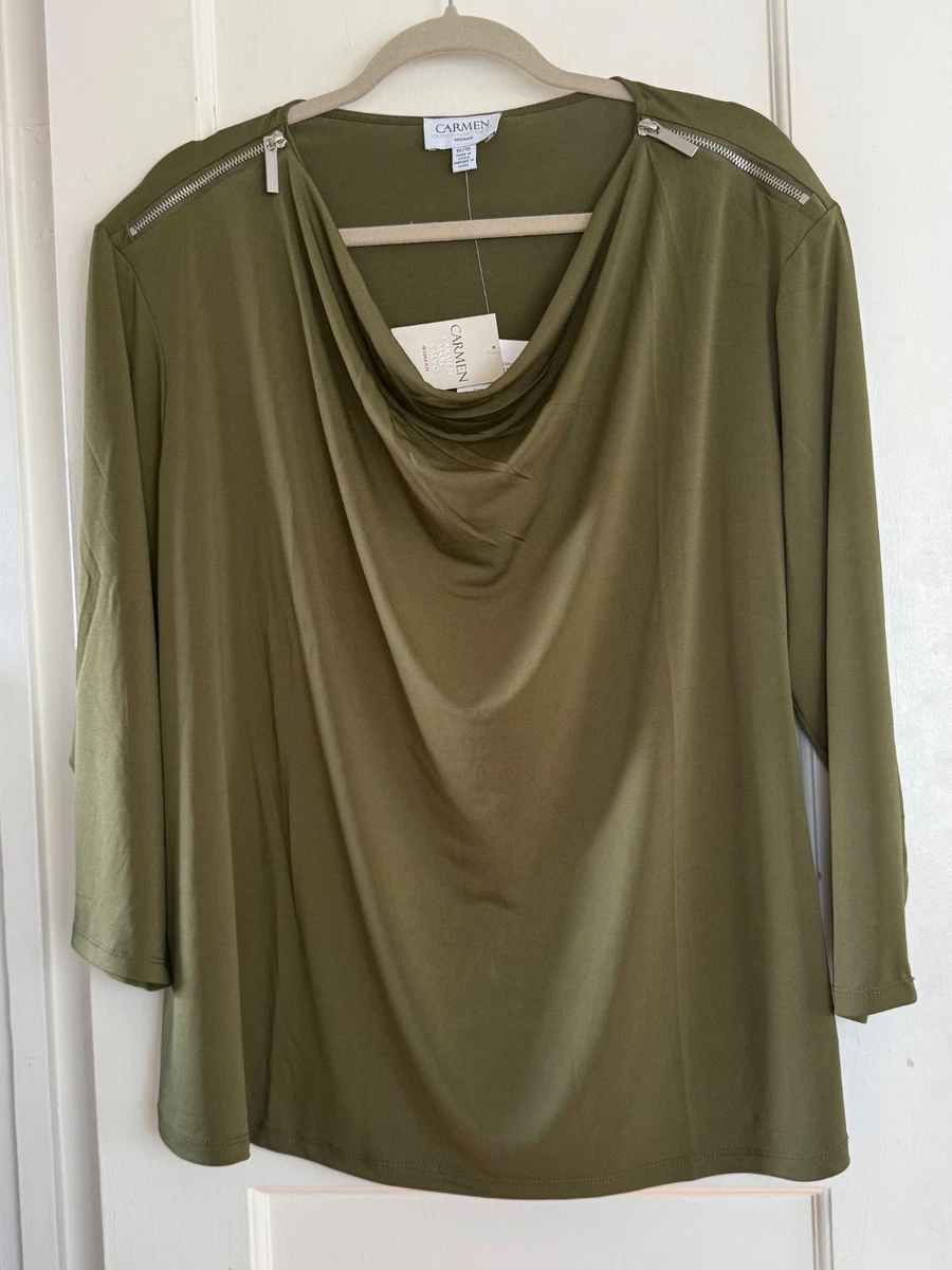Haut Stretch CARMEN MARC VALVO Beige Taille S/M - Neuf Avec étiquettes (NWT), Manches Longues, 95% Polyester, 5% Spandex