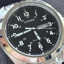 Citizen Eco-Drive Men's Date and Day Window Black Dial 43mm Watch AW0050-82E