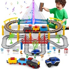 Electric Train Set for Kids Ages 4-8 with Train Tracks Set  Car Tracks Lights U
