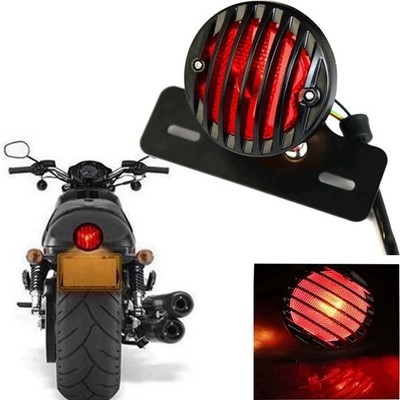 Retro LED Motorcycle Tail Brake Light Black Housing with Plate Bracket 12V