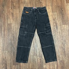 EMPYRE Black Cargo Baggy Jeans Contrast Stitching Sz 30 Punk Skater Grundge Goth