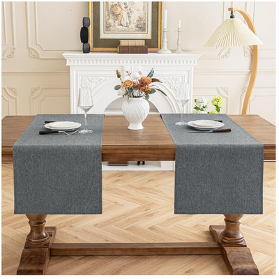 AooHome Tischläufer Grau 40X140cm 2 Stück Leinenopt