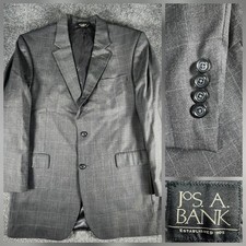 JOS A BANK Men's Blazer 44L Wool Dark Gray Windowpane Sport Coat Suit Jacket
