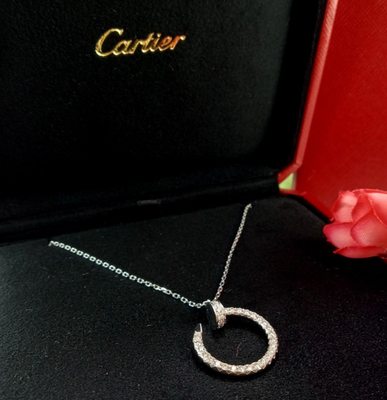 CARTIER JUSTE UN CLOU 18K WHITE GOLD DIAMOND NECKLACE W/ BOX