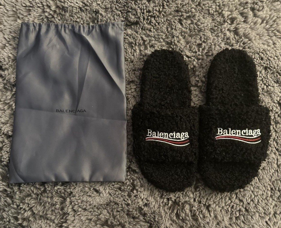 Balenciaga Black Fur Slide Comfort Slip-On Men's Slippers thumbnail 2