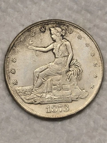 1873-S US Silver Trade Dollar AU Condition!! 👀 😮 🤯 🔥 🚨 🚒