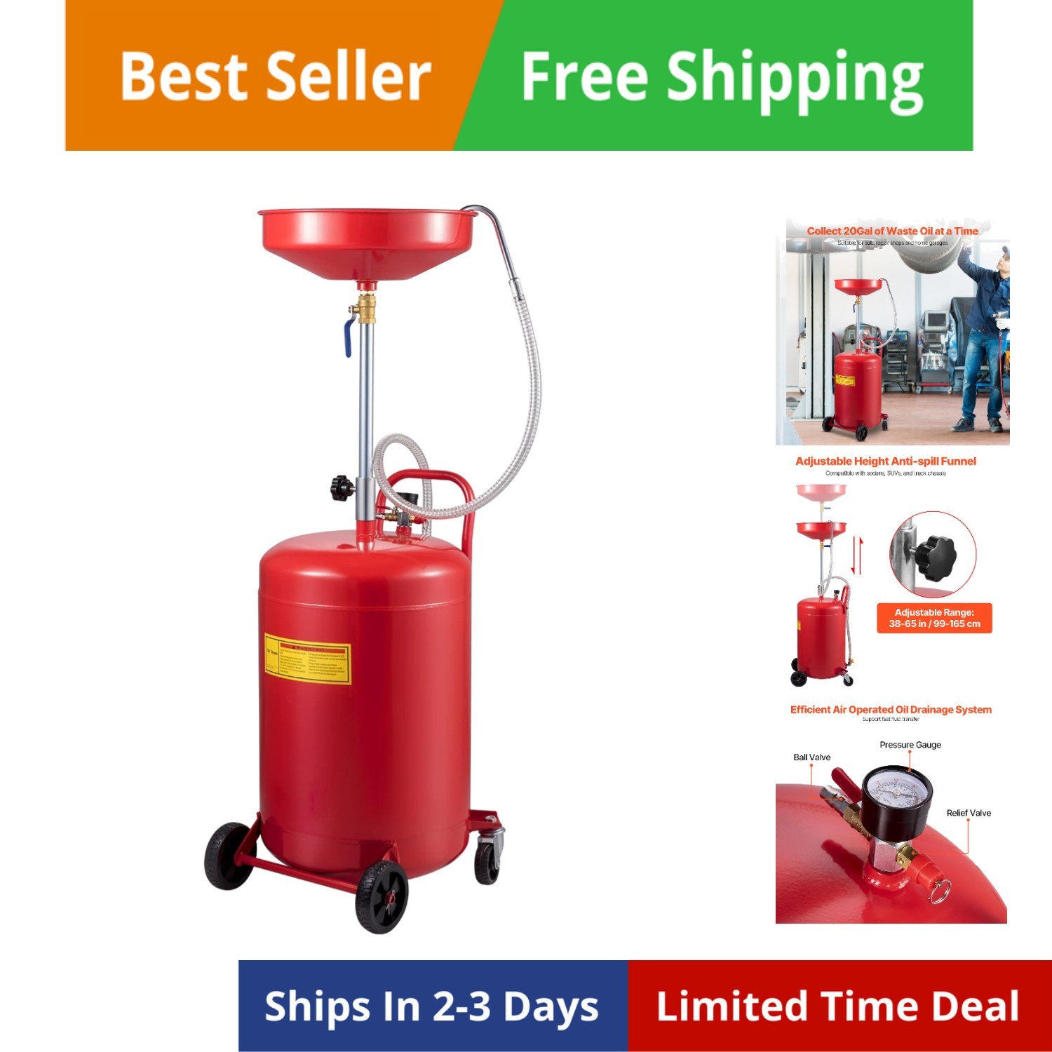 Drainer With Adjustable Funnel Height, Fluid Fuel T...