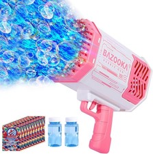 Bubble Machine Gun, 69 Holes Gun with Lights, Pink Outdoor Summer