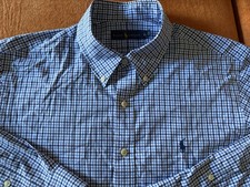 RALPH LAUREN Polo Button Down Shirt XL Blue White Gingham Check Long Sleeve