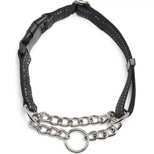 Martingale Dog Collar Reflective Black w/ Stainless Chain Large 20 to 25"