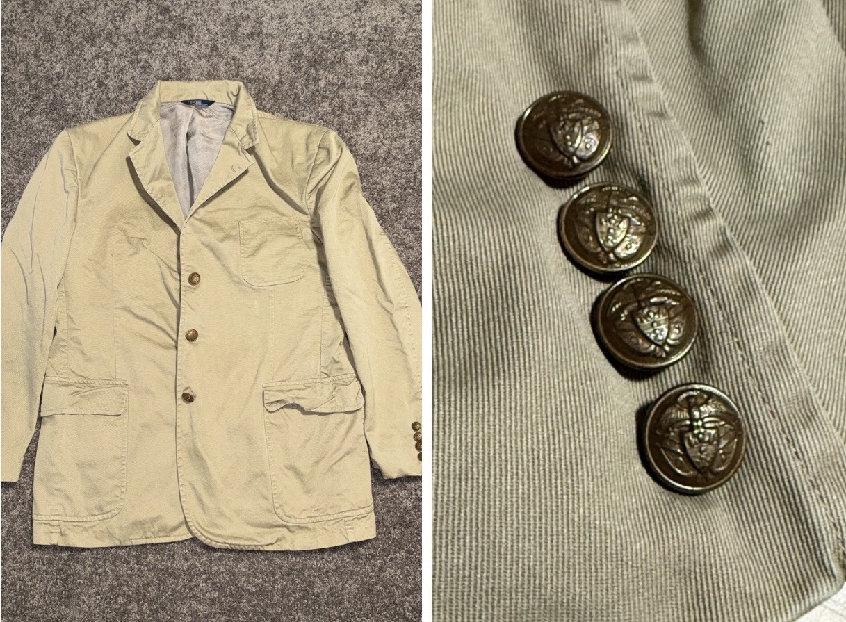 VINTAGE Polo Ralph Lauren Chore Blazer Jacket Mens 46L Pockets Military Buttons