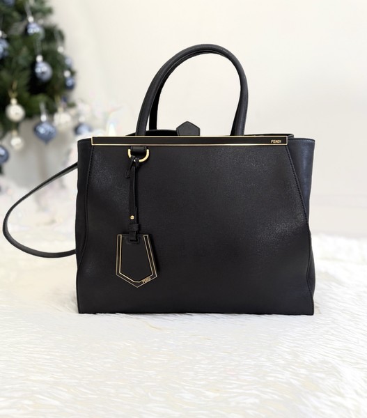 FENDI 2 Jours Medium Black 2 way tote bag with Detachable Strap