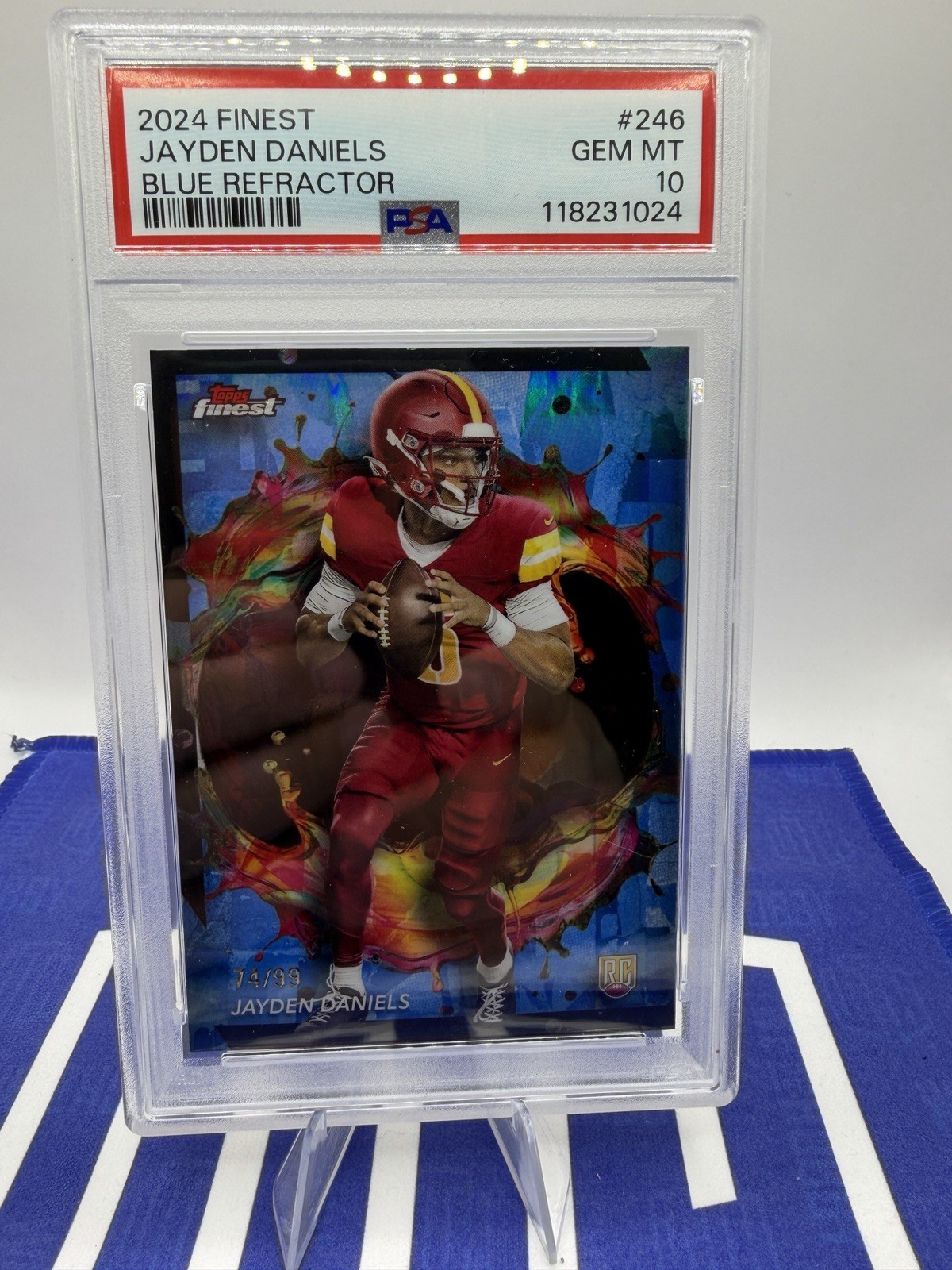 2024 Topps Finest - Rare Jayden Daniels #246 Blue Refractor /99 (RC) PSA 10