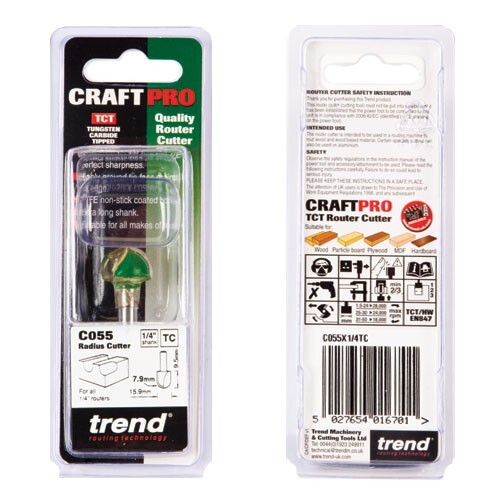 Trend Cove Style Cutter 15.9mm Dia 7.9mm Rad C055X1/4TC FREE 1ST CLASS DELIVERY
