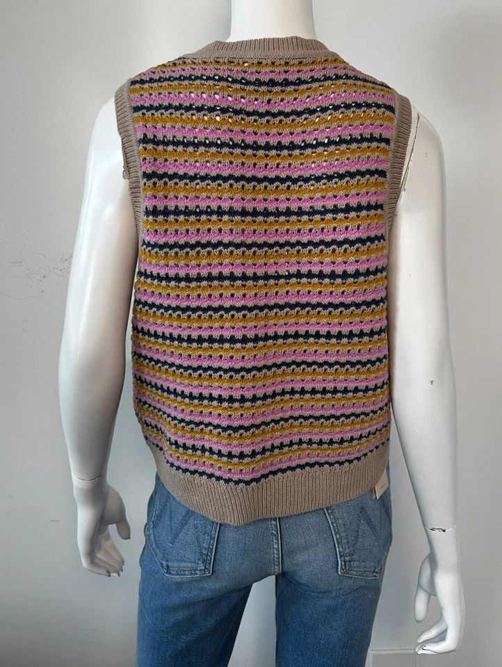 Camiseta sin mangas blanca y Warren de algodón y lino tejido abierto a rayas grande topo Foto 3 de 4